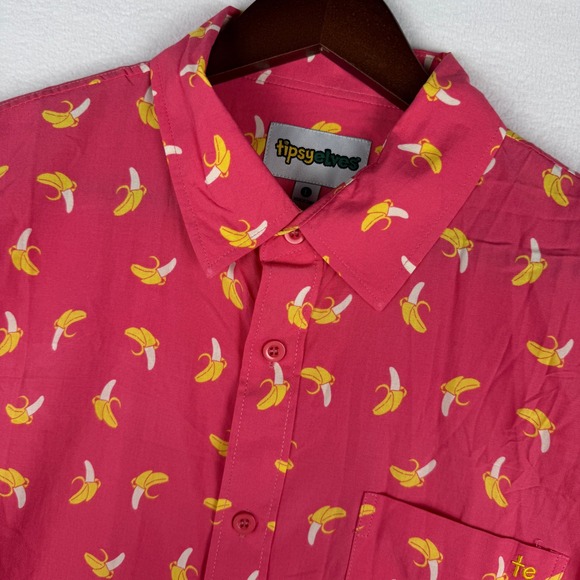 Tipsy Elves Other - NEW Tipsy Elves Hawaiian Shirt Mens Large Pink Banana AOP Short Sleeve Button Up